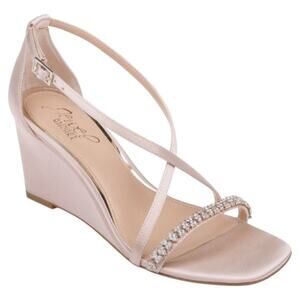 Jewel Badgley Mischka NEW Adelynn Perfect Simplicity Wedge Heel Champagne 9 Hoco